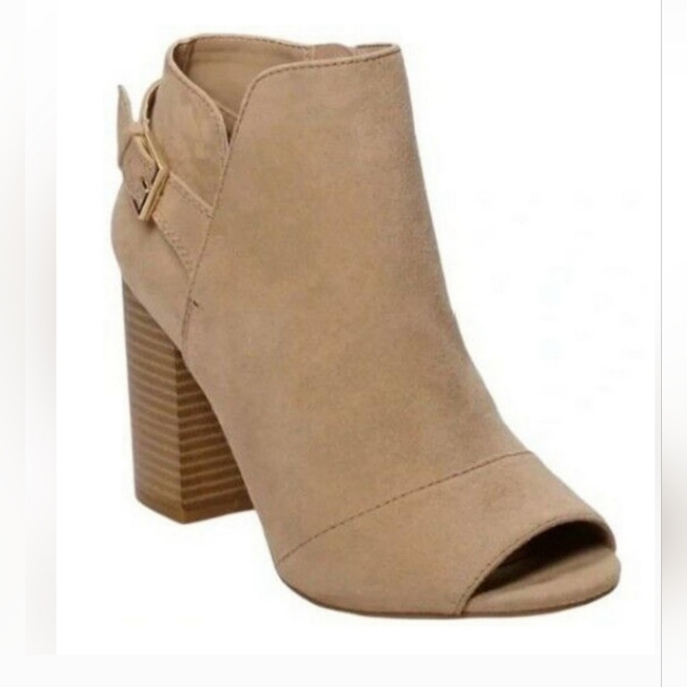 Apt. 9 Taupe Open-Toe Stacked Heel Ankle Booties